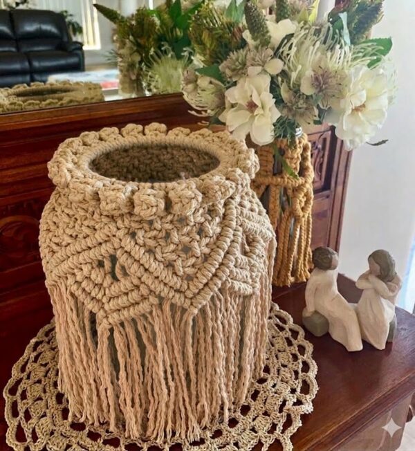 beige macrame jar lantern cover