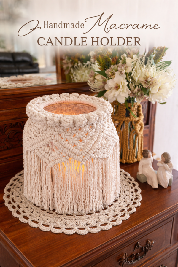 macrame jar cover white