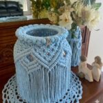 light blue color macrame jar cover