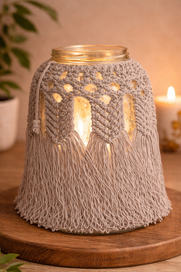 stone macrame jar lantern decor