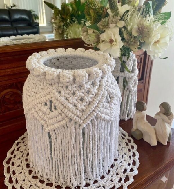 boho macrame candle jar cover