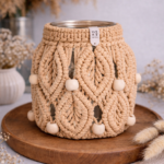 beige macrame candle jar cover