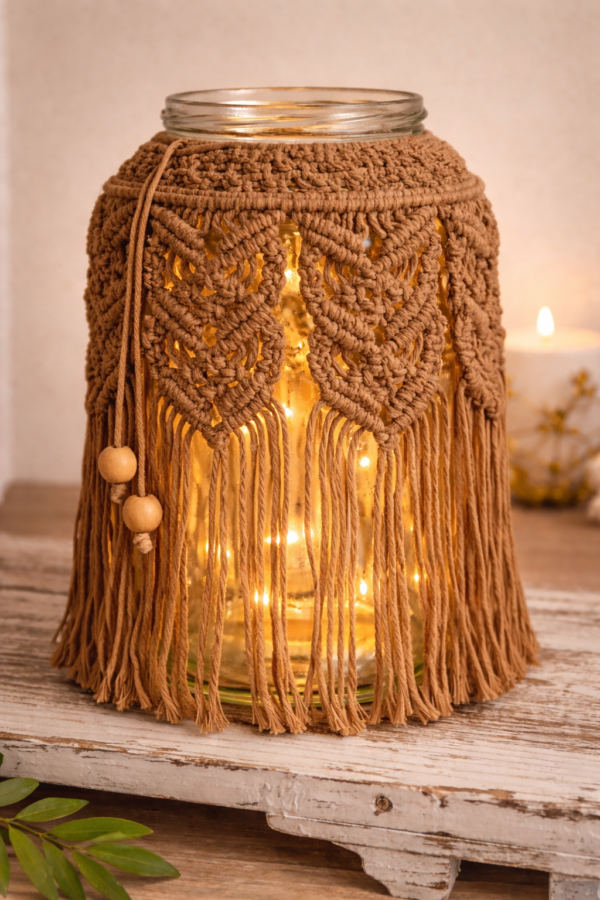ark beige macrame jar lantern