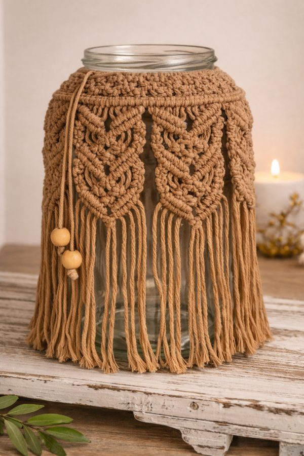 ark beige macrame jar lantern