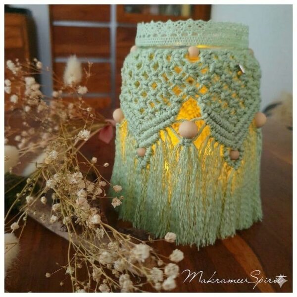 light green macrame lantern cover