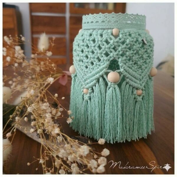 light green macrame lantern cover