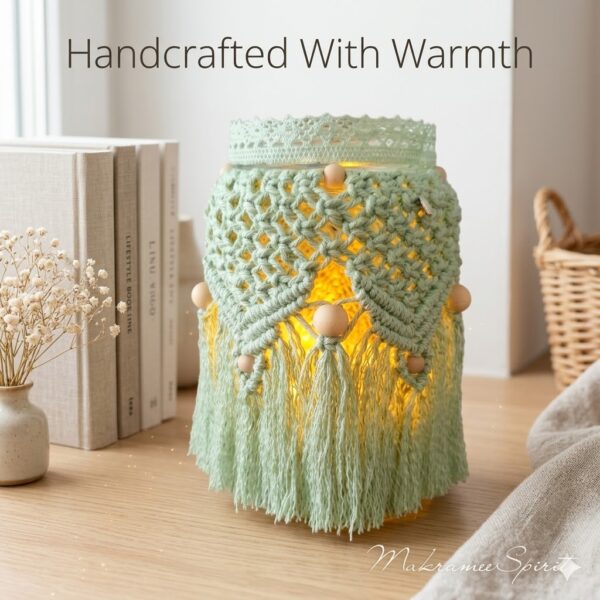 light green macrame lantern cover