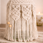 white macrame candle jar cover
