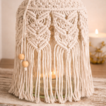 white macrame candle jar cover