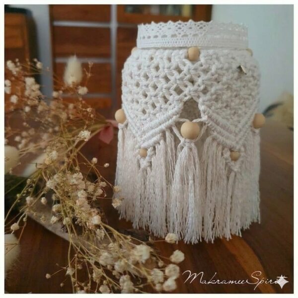 handmade macrame jar lantern white