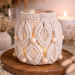 white macrame jar lantern