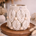 white macrame jar lantern
