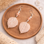 Pink macrame leaf statement earrings