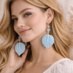 Light blue macrame leaf handmade earrings