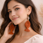 Rust macrame leaf handmade earrings