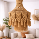 handmade macrame ceiling light beige color