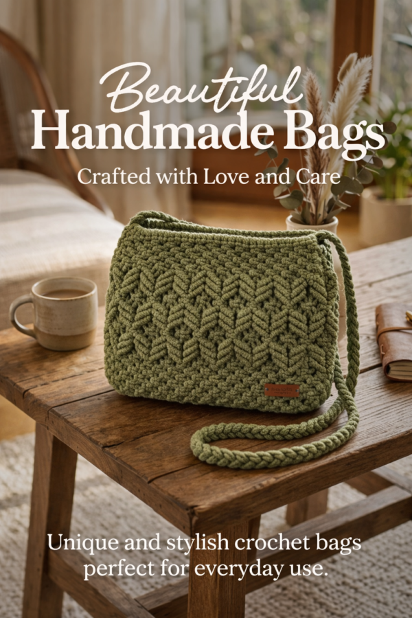 handmade olive green macrame crossbody bag