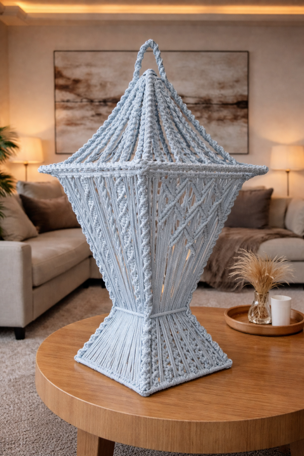 ice blue macrame lantern table decor