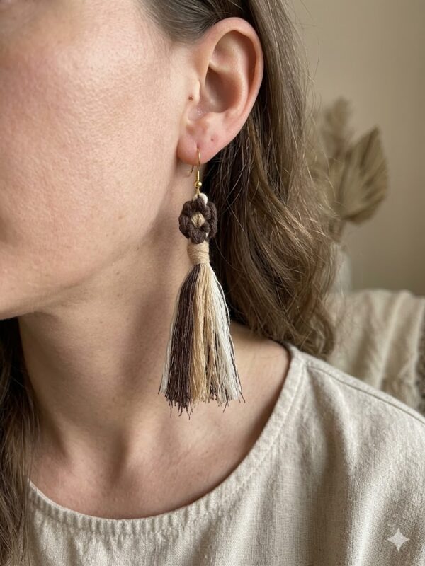 cotton macrame tassel earrings handmade
