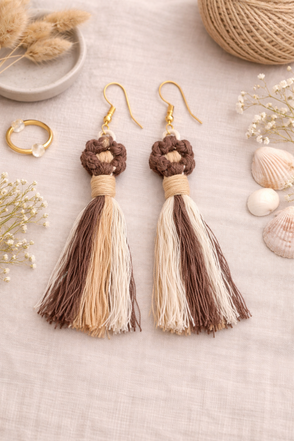 cotton macrame tassel earrings handmade