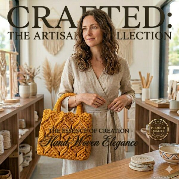 Woman carrying yellow macrame tote bag