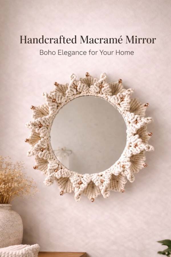 handmade boho macrame wall mirror round boho decor purple beige light blue