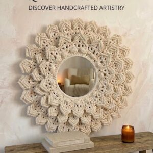 Handmade macrame wall mirror boho decor with intricate knot design in boho style living room decor