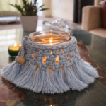 handmade mustard macrame candle holder jar boho decor