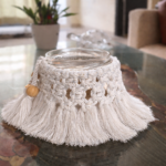 handmade mustard macrame candle holder jar boho decor