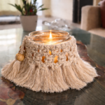 handmade mustard macrame candle holder jar boho decor