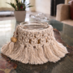handmade mustard macrame candle holder jar boho decor
