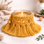handmade mustard boho macrame candle holder jar boho decor