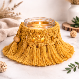 handmade mustard boho macrame candle holder jar boho decor