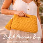 mustard macrame clutch bag handmade with tassel