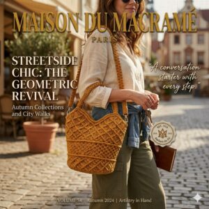 sand macrame bucket bag with leather base