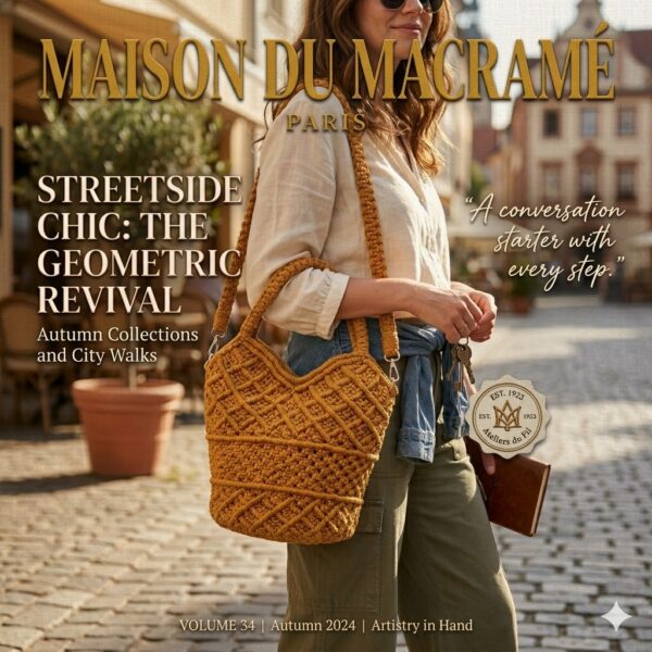 sand macrame bucket bag with leather base