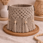 stone color macrame candle holder