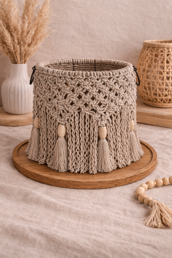 stone color macrame candle holder