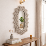 Stone macrame wall mirror handmade boho decor