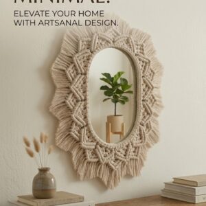 macrame wall mirror 26x20 handmade boho decor