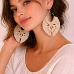 handmade hot pink macrame hoop earrings boho fringe jewelry