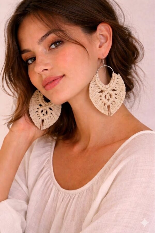 handmade hot pink macrame hoop earrings boho fringe jewelry