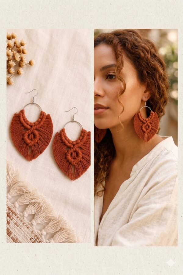 handmade hot pink macrame hoop earrings boho fringe jewelry