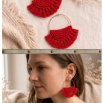 Red macrame tassel hoop earrings