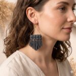 handmade blue macrame triangle fringe earrings boho jewellery