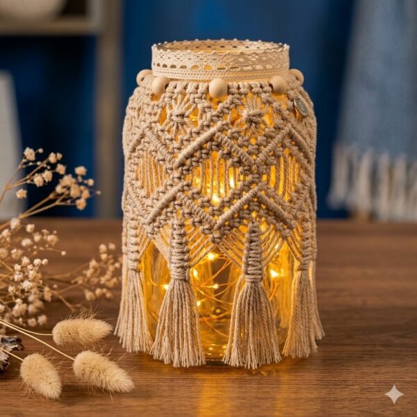 handmade macrame candle holder cover