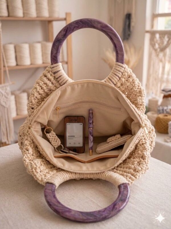 white macrame handbag minimalist design