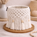 white macrame jar candle holder