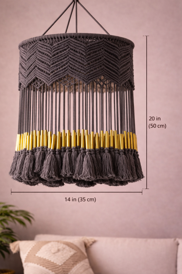 Woven pendant light with decorative tassels