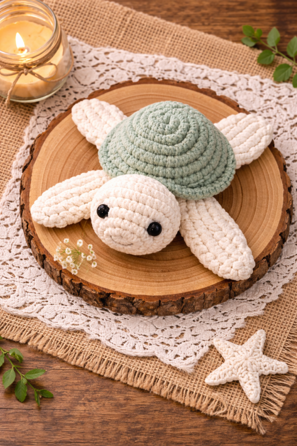Handmade macrame turtle toy soft cotton baby gift